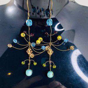 Chandelier Earrings Gold Wire Colorful Faceted Beads French Ear Wire